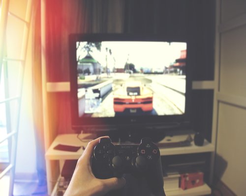 Controllers headsets and gaming collectibles exhibition