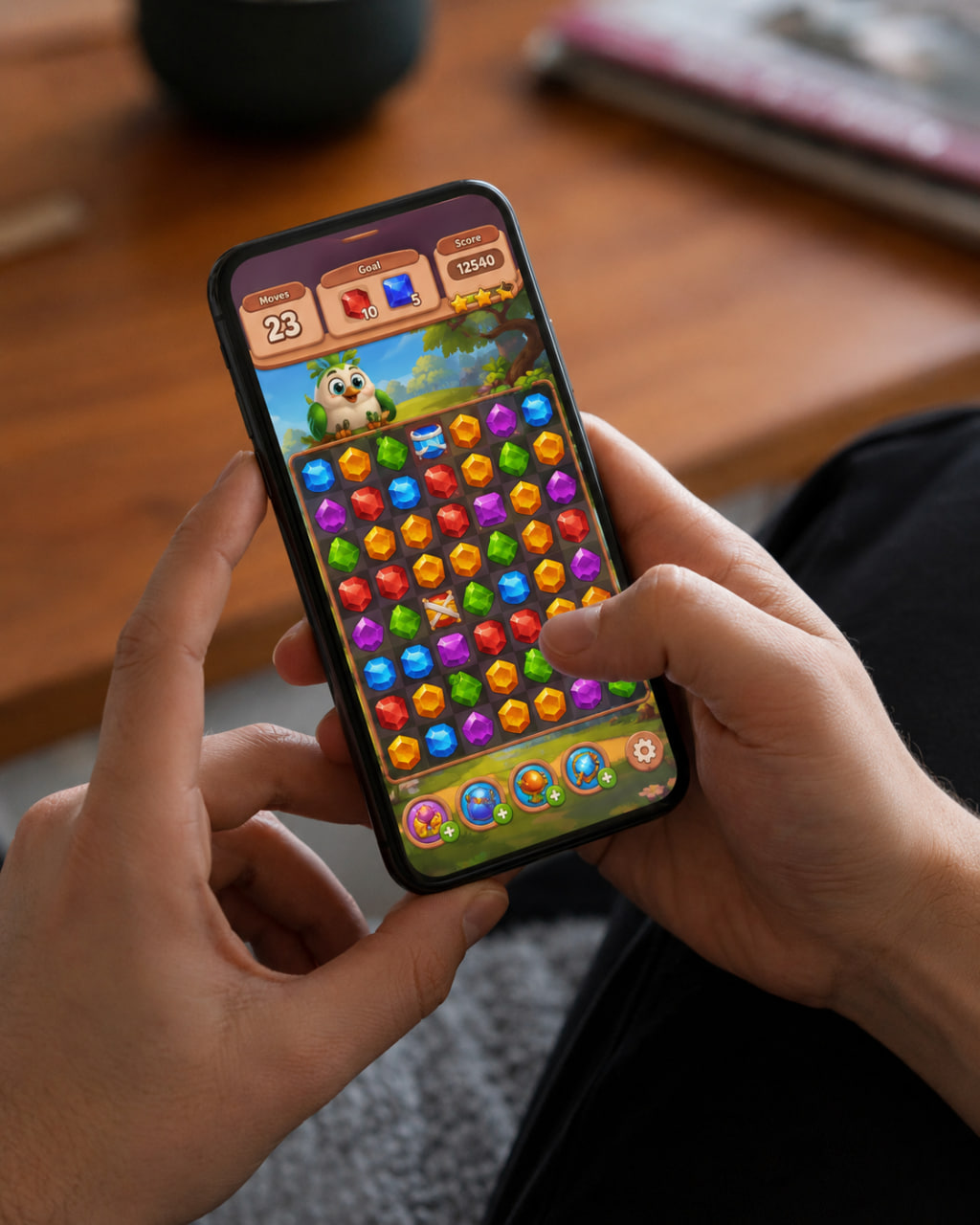 Smartphone showing a futuristic mobile strategy game